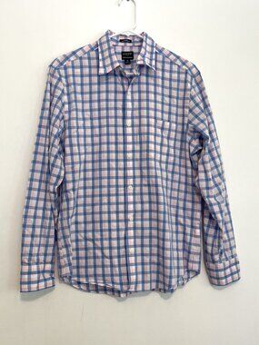 J. CREW Factory Mens Slim Untucked Flex Performance Casual Shirt Blue Pink Plaid